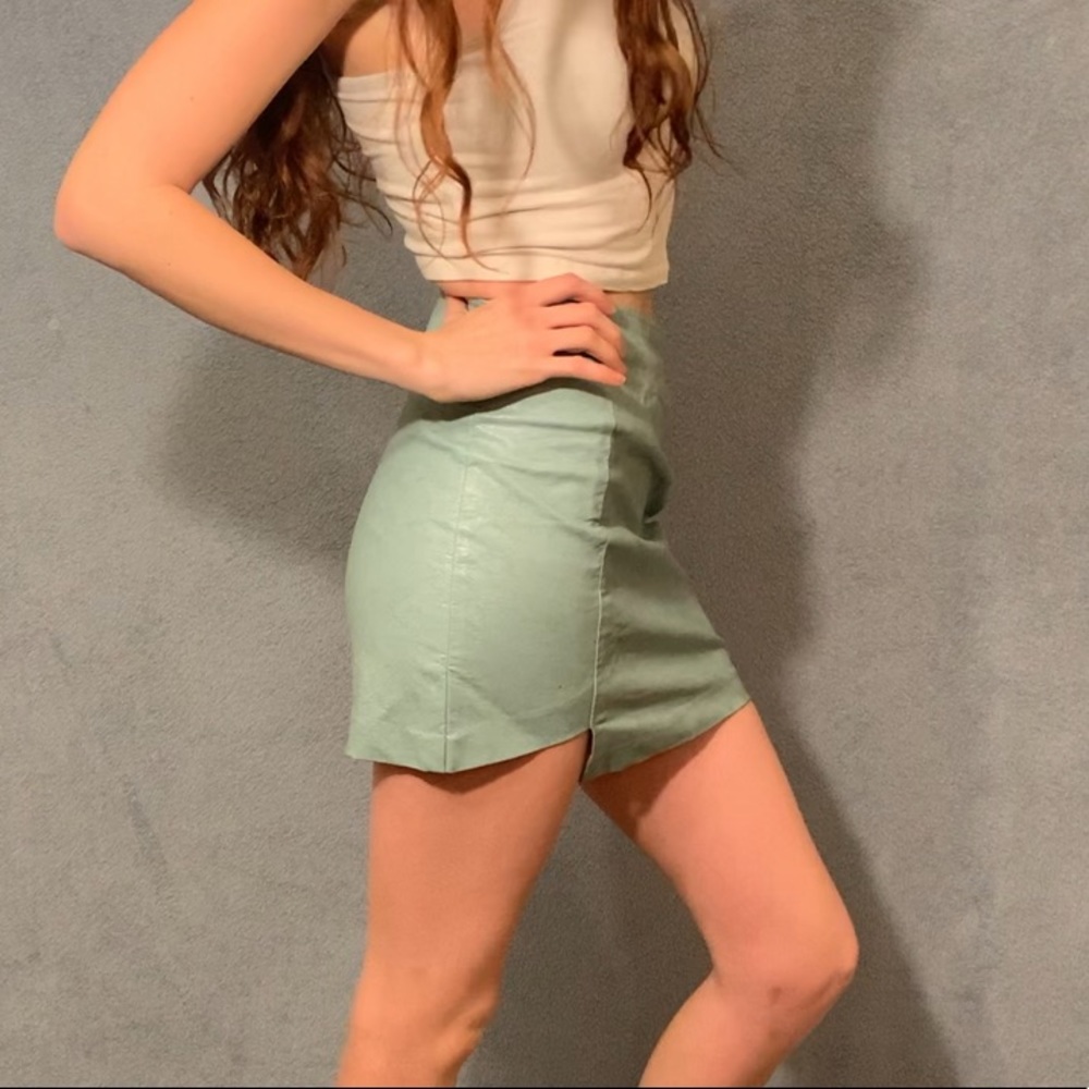 Blue faux leather mini skirt